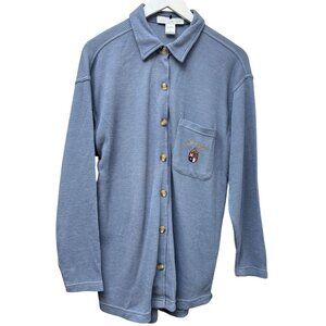 THE LIMITED Waffle Knit Top XXL Womens Blue Polo Shirt Long Sleeve Crest Logo Y2